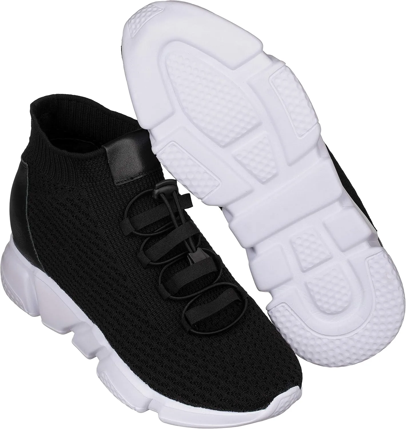 CALTO Men's Invisible Height Increasing Elevator Shoes - Black Kintted Ultra Lightweight Slip-on Sporty Trainer Sneakers - 3.2 Inches Taller - H1721 - Size 12 D(M) US