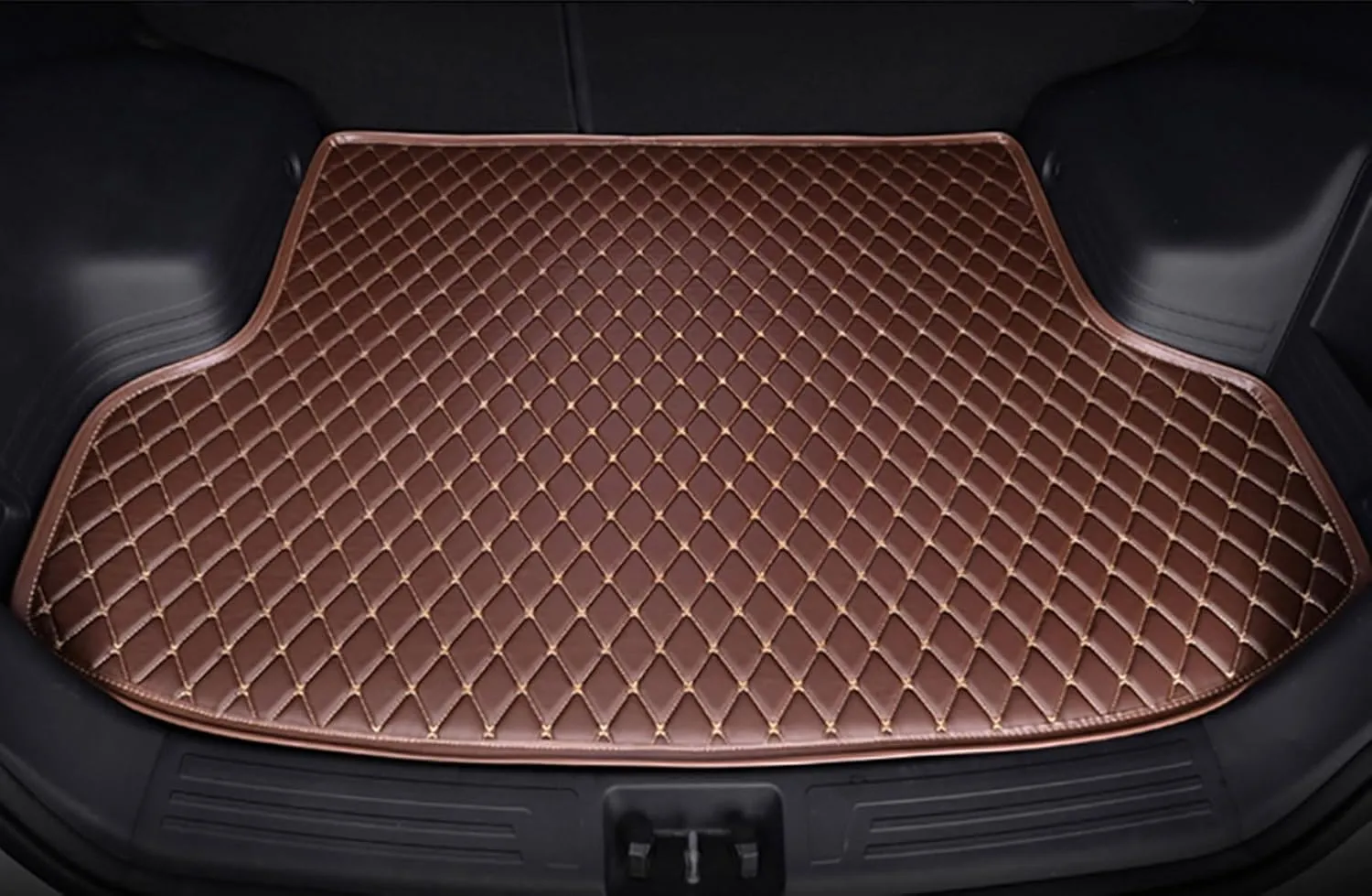 Car Leather Cargo Liners for Genesis GV70 EV Pure Electric 2023 2024, Full Coverage Rear Trunk Liner Mats Waterproof Anti-Scratch Protector Pad,Brown