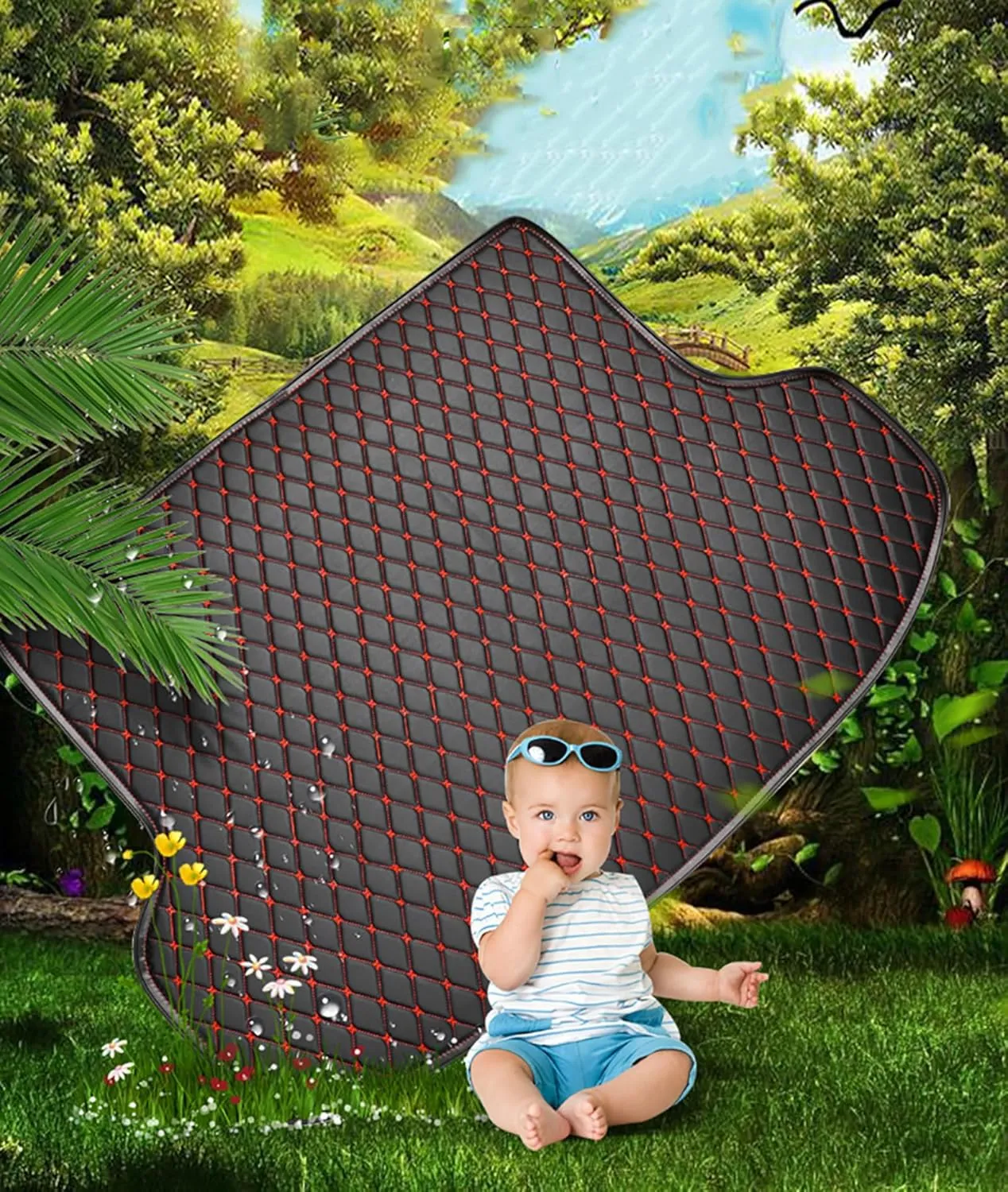 Car Leather Cargo Liners for Genesis GV70 EV Pure Electric 2023 2024, Full Coverage Rear Trunk Liner Mats Waterproof Anti-Scratch Protector Pad,Brown