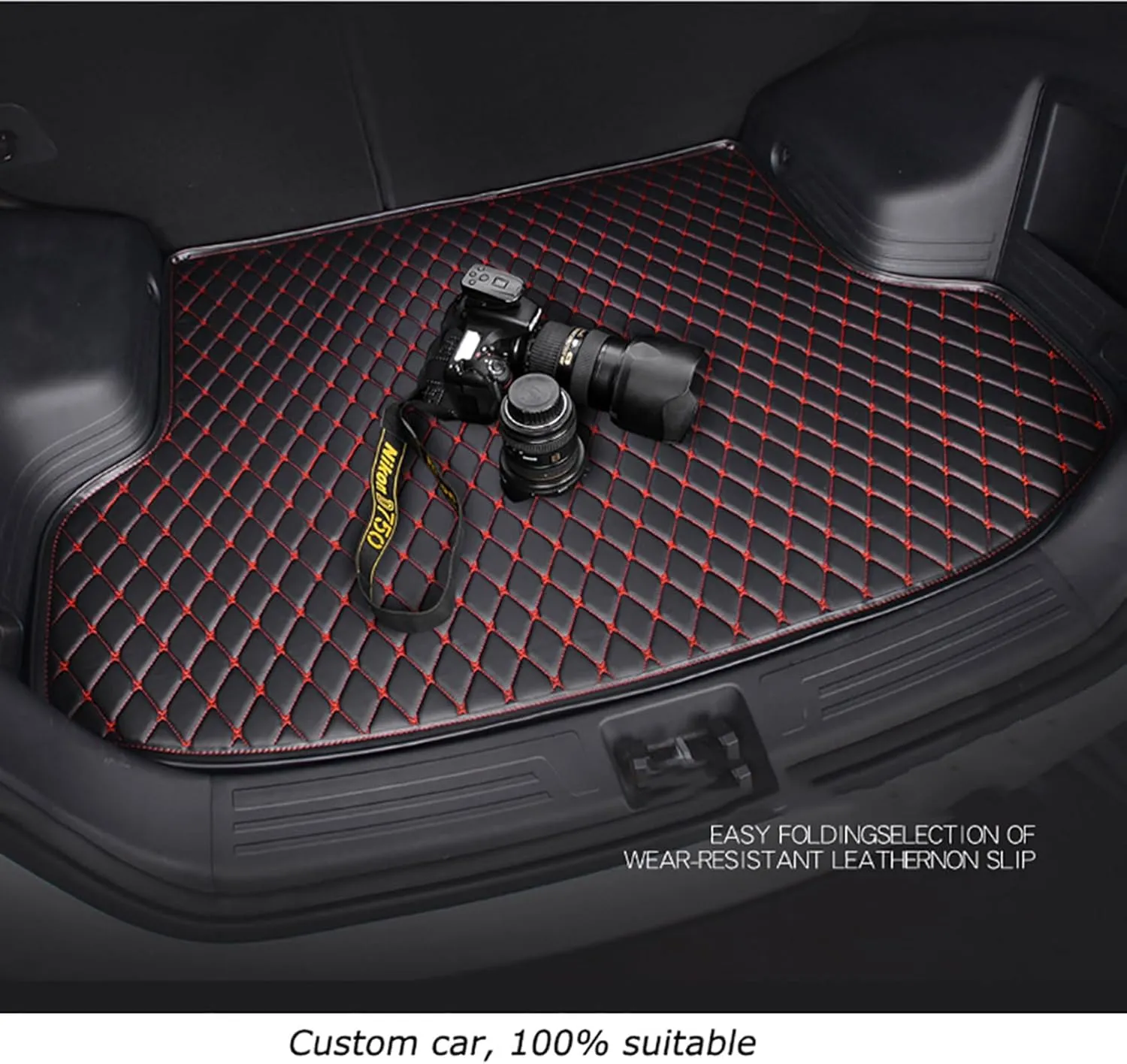 Car Leather Cargo Liners for Genesis GV70 EV Pure Electric 2023 2024, Full Coverage Rear Trunk Liner Mats Waterproof Anti-Scratch Protector Pad,Brown