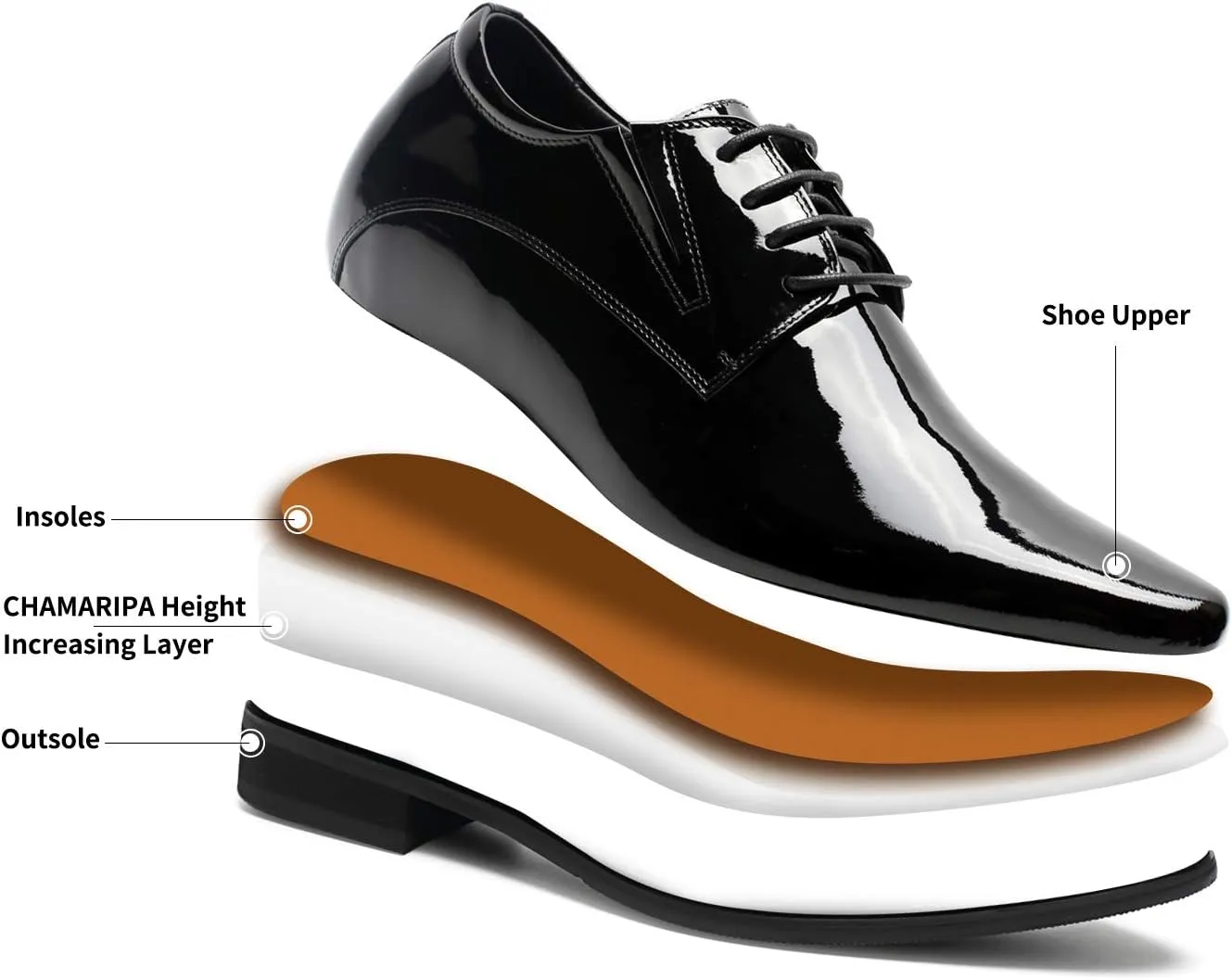 CHAMARIPA Elevator Shoes for Men Invisible Height Increasing Elevator Shoes Lace up Leather Formal Oxford Dress Tuxedo Lift Shoes Make You Taller