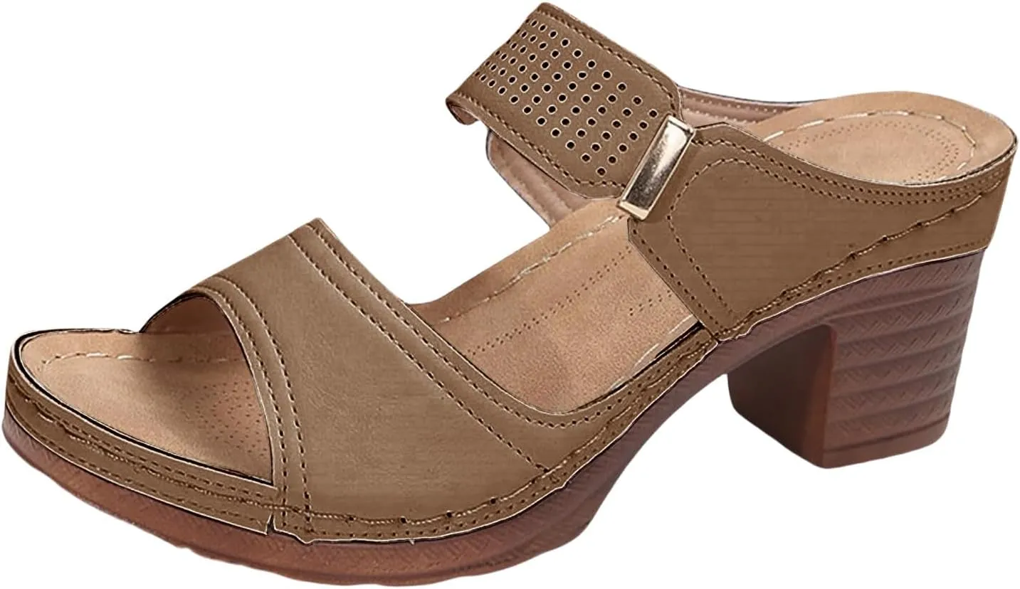 Chunky Heel Slippers Open Toe Summer Slip on Dressy Wedge Sandals Square Toe Block Heel Mule Sandals Womens Comfy Wedge Orthopedic Sandal Lightweight Breathable Platform Slippers