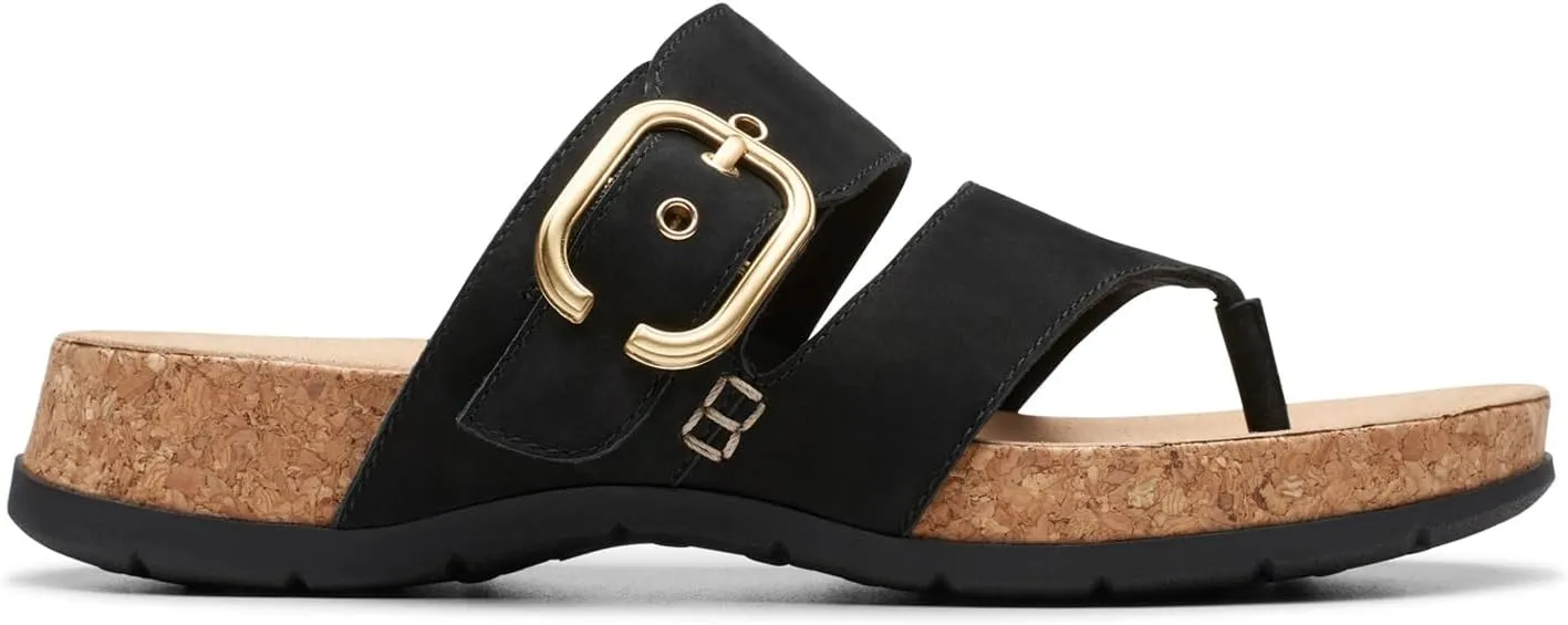 Clarks Women's Reileigh Park Flip-Flop, Black Nubuck, 8