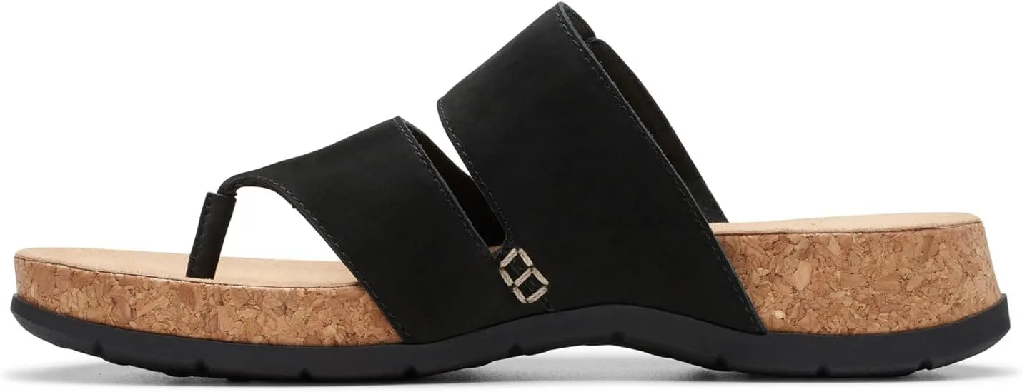 Clarks Women's Reileigh Park Flip-Flop, Black Nubuck, 8