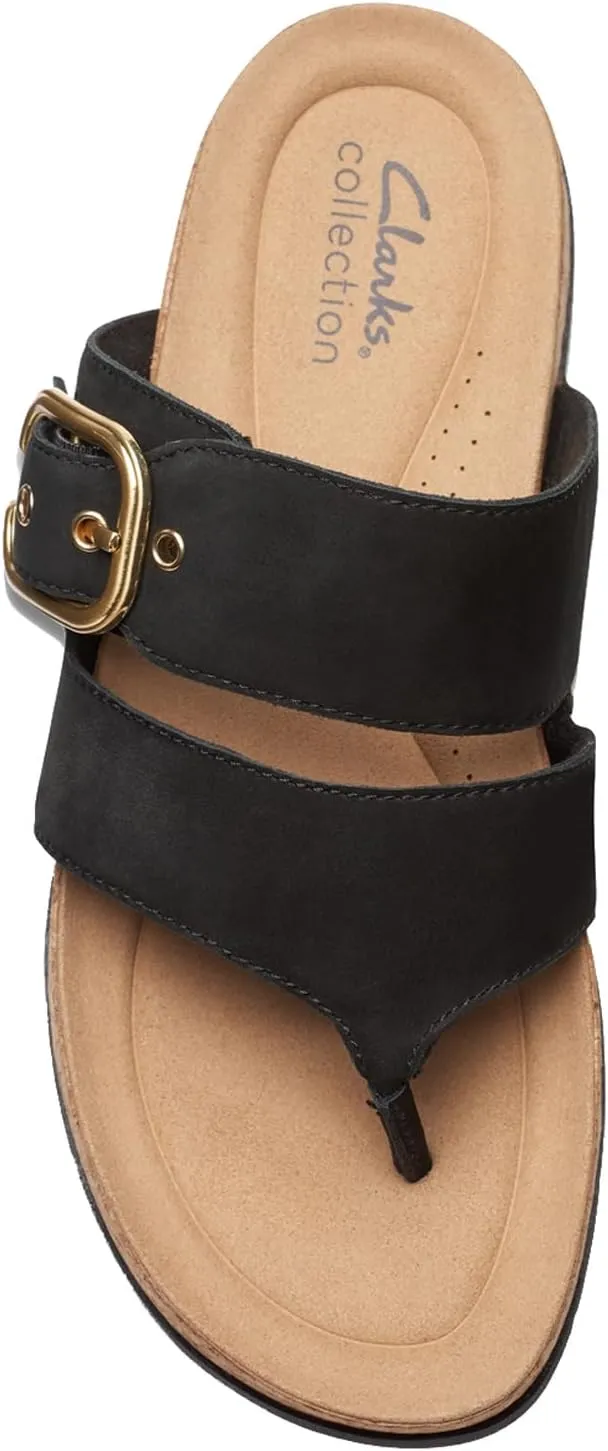 Clarks Women's Reileigh Park Flip-Flop, Black Nubuck, 8