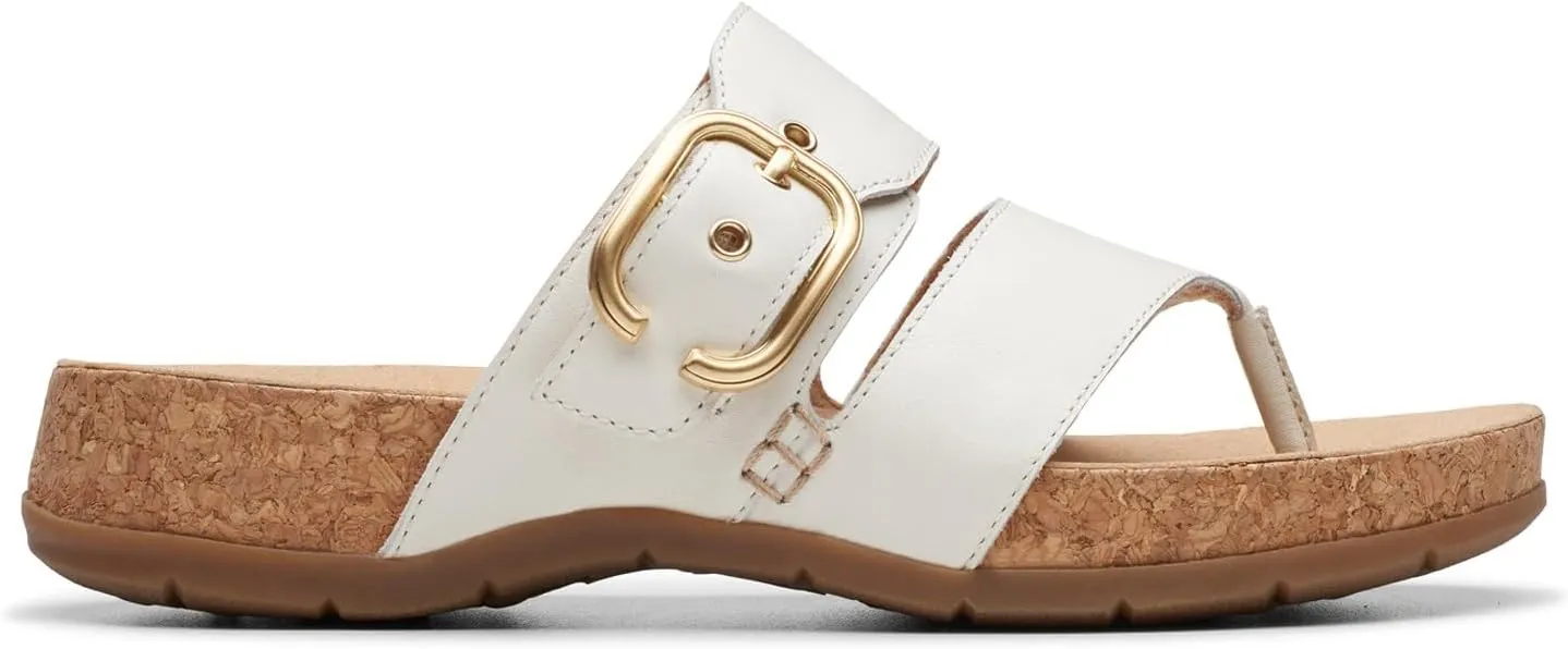 Clarks Women's Reileigh Park Flip-Flop, Off White Leather, 6