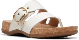 Clarks Women's Reileigh Park Flip-Flop, Off White Leather, 6