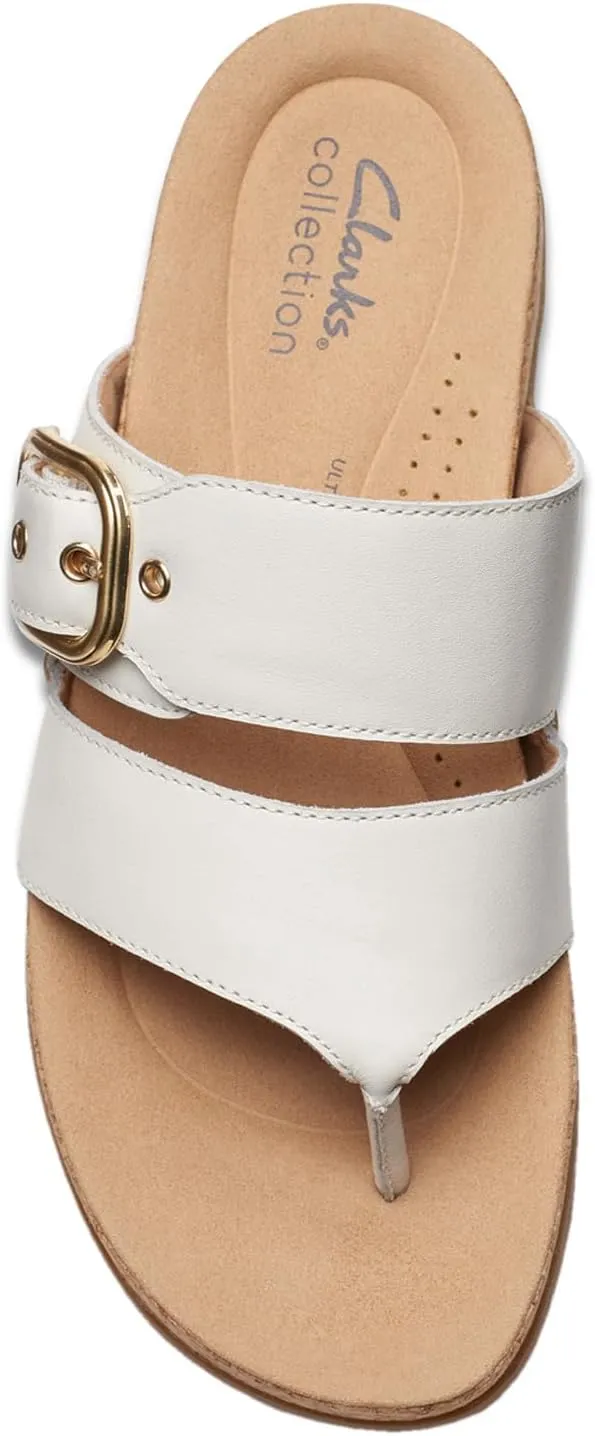 Clarks Women's Reileigh Park Flip-Flop, Off White Leather, 6