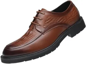 Classic Men's Monk Strap Dress Shoes, Genuine Leather Crocodile Print Oxford Shoes, Lace-up Business Office Formal Shoes