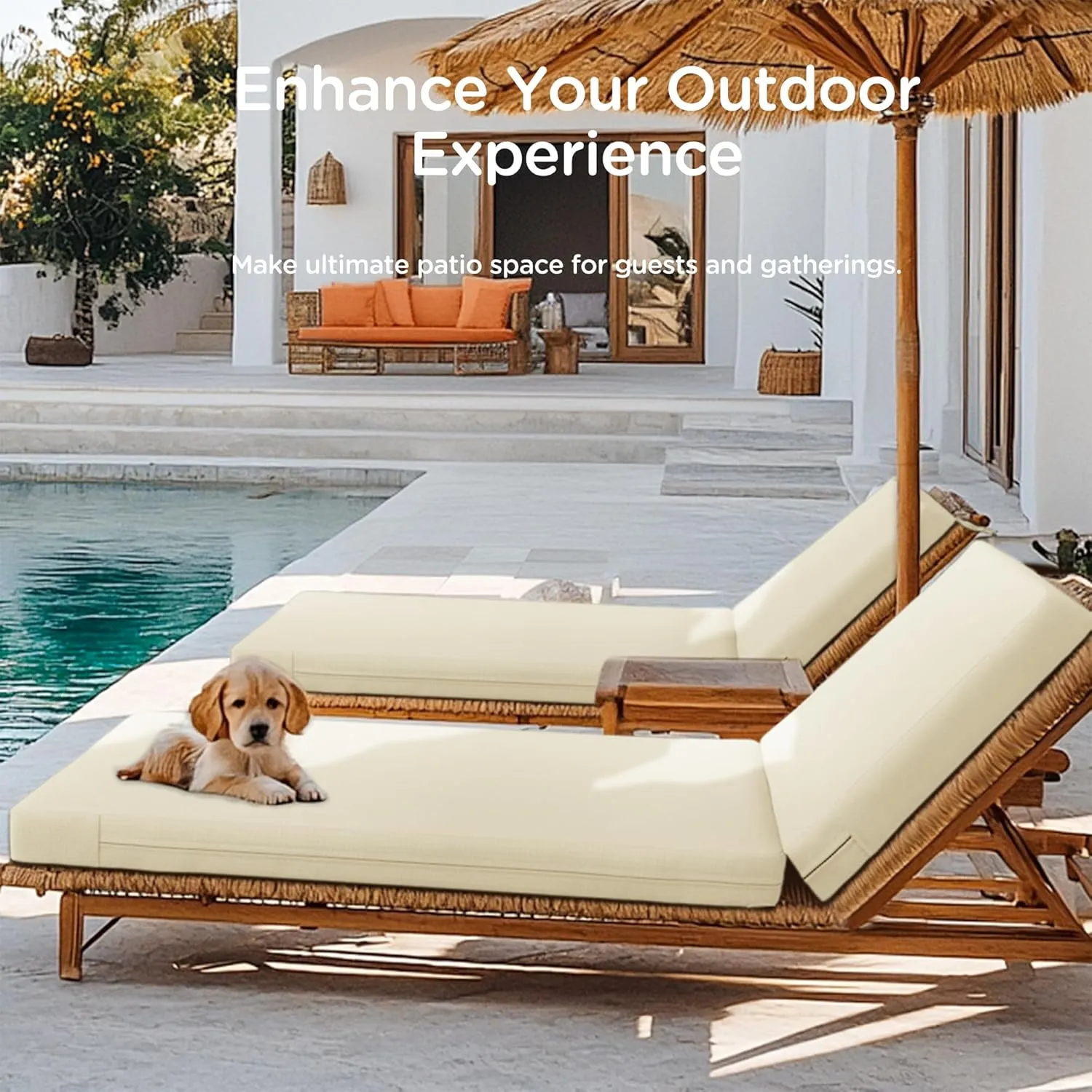 Codi Chaise Lounge Cushions Outdoor, Pool Lounges Chair Cushion Set, Waterproof for Patio Furniture, 72 x 22.5 x 3.5 Inch 2PK Beige