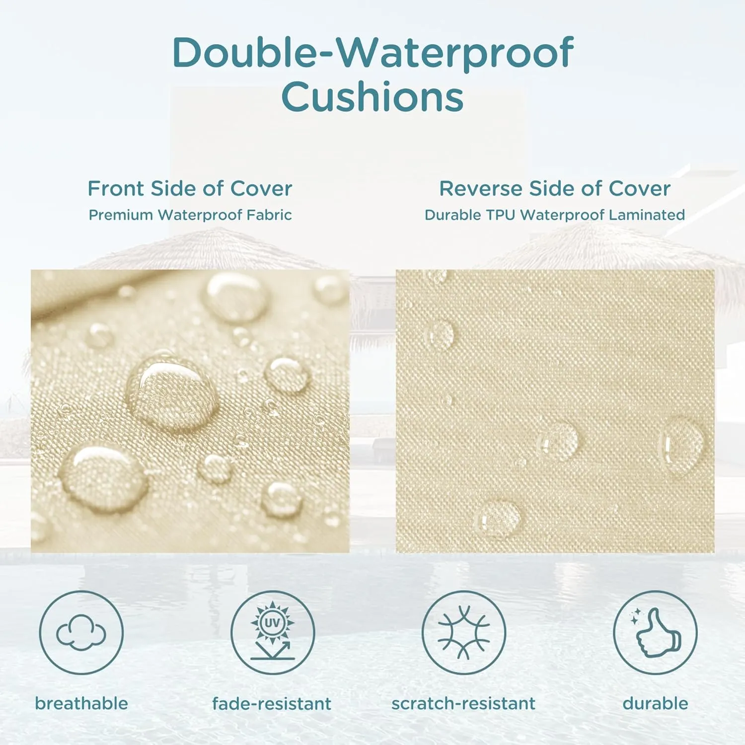 Codi Chaise Lounge Cushions Outdoor, Pool Lounges Chair Cushion Set, Waterproof for Patio Furniture, 72 x 22.5 x 3.5 Inch 2PK Beige