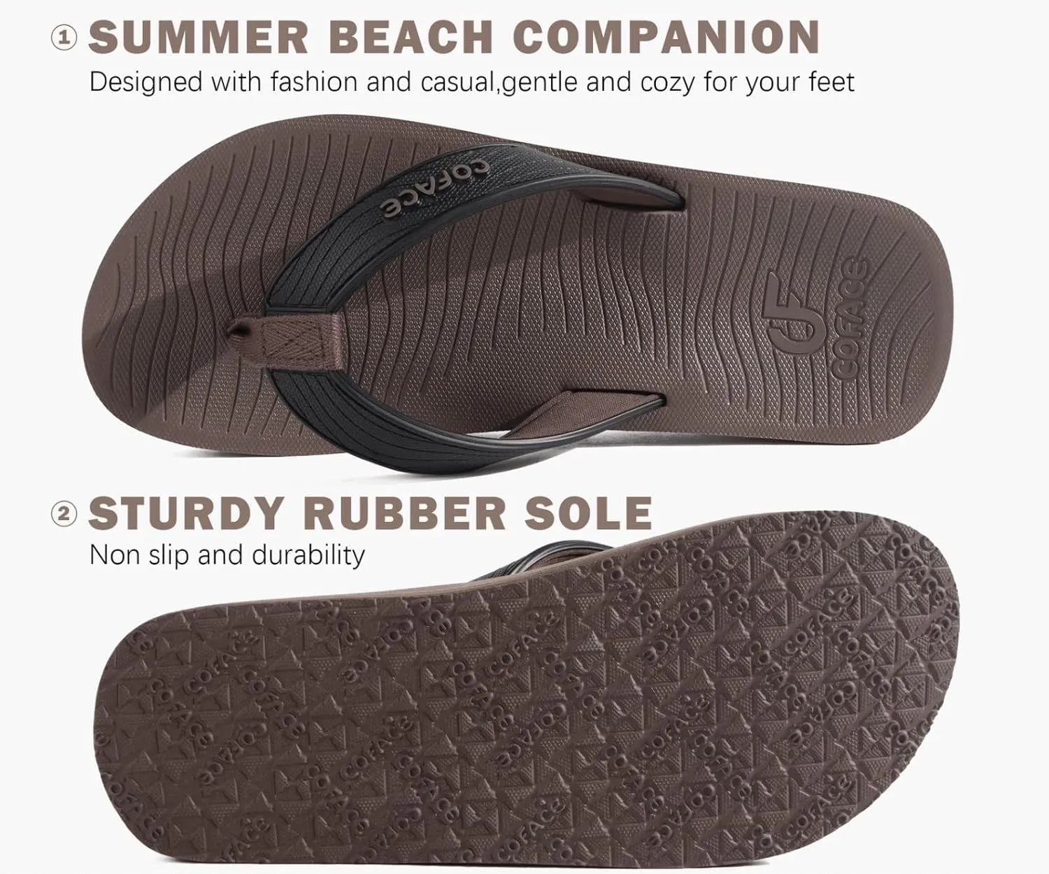 COFACE Men's Flip Flops Comfortable Yoga Mat Cushion Thong Sandals with Arch Support Casual Summer Beach Slides For Man, Size 7~15