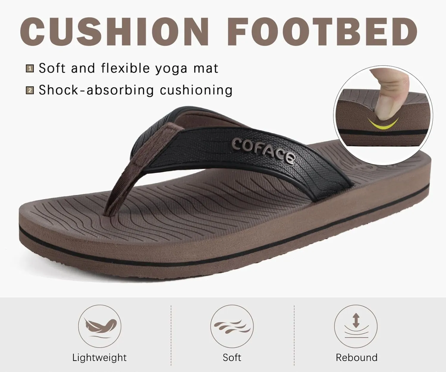 COFACE Men's Flip Flops Comfortable Yoga Mat Cushion Thong Sandals with Arch Support Casual Summer Beach Slides For Man, Size 7~15