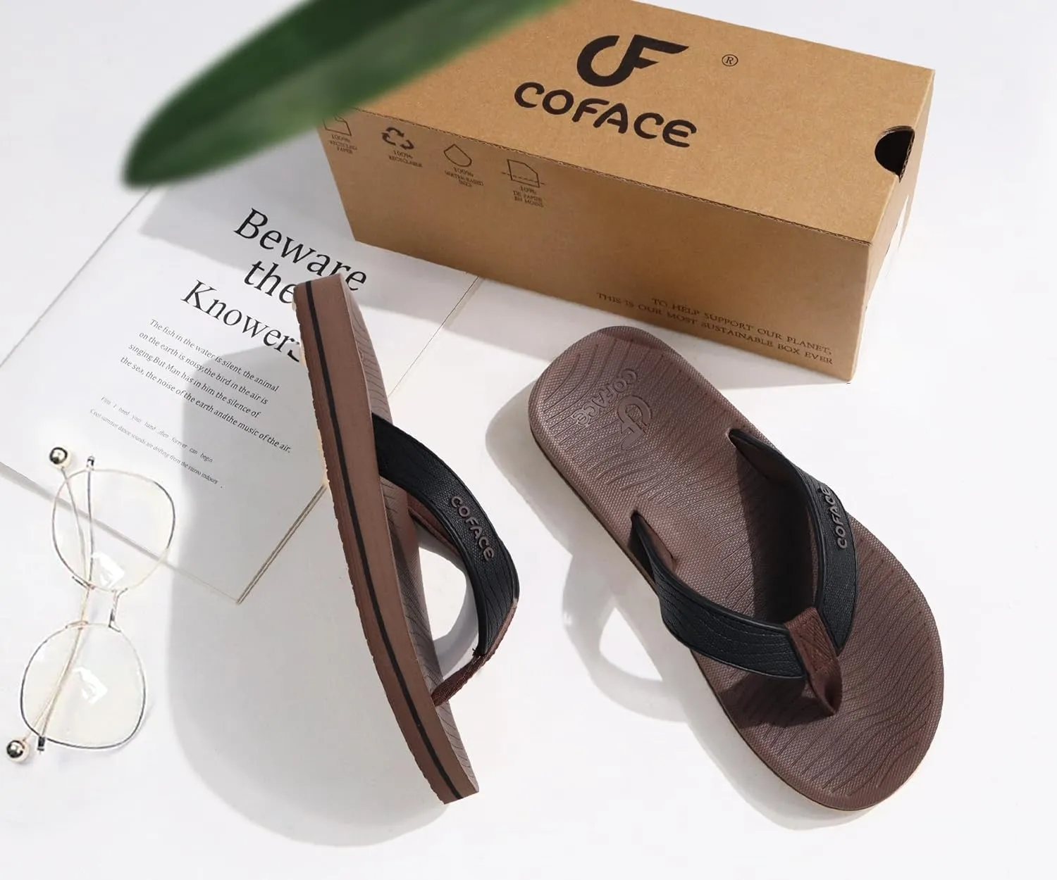 COFACE Men's Flip Flops Comfortable Yoga Mat Cushion Thong Sandals with Arch Support Casual Summer Beach Slides For Man, Size 7~15