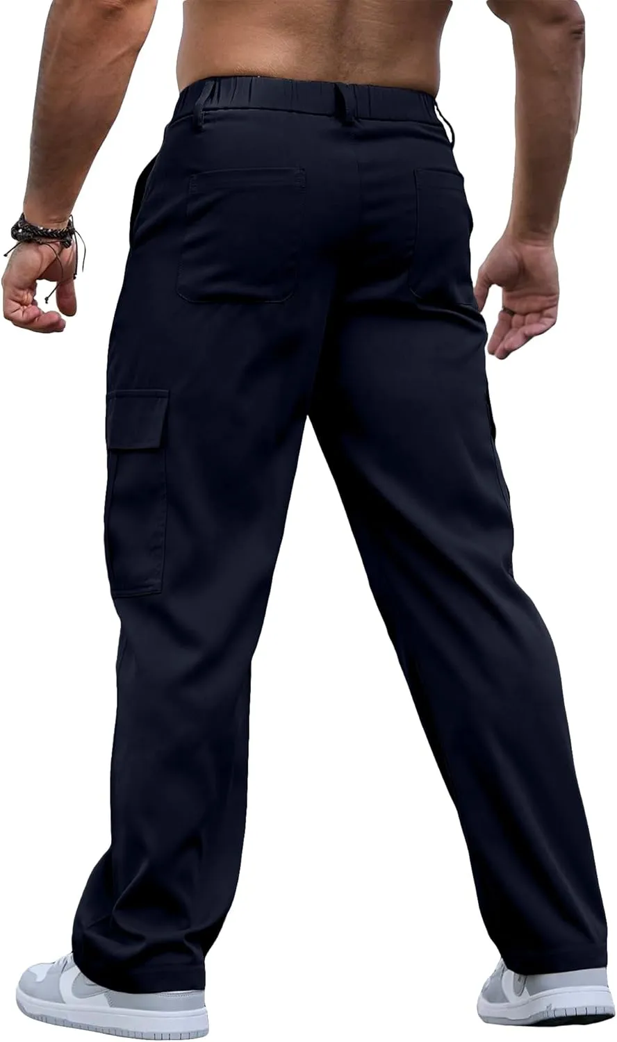 Comdecevis Mens Casual Cargo Pants Baggy Straight Leg Sweatpants with Large Flap Pockets Hiking Sports Trousers