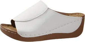Comfortable Arch Support Slides Women's Solid Color Sandals Breathable Summer 2025 Orthotic Leather Platform Wedge Sandals Slip on Women All Day Walking Casual Sandal