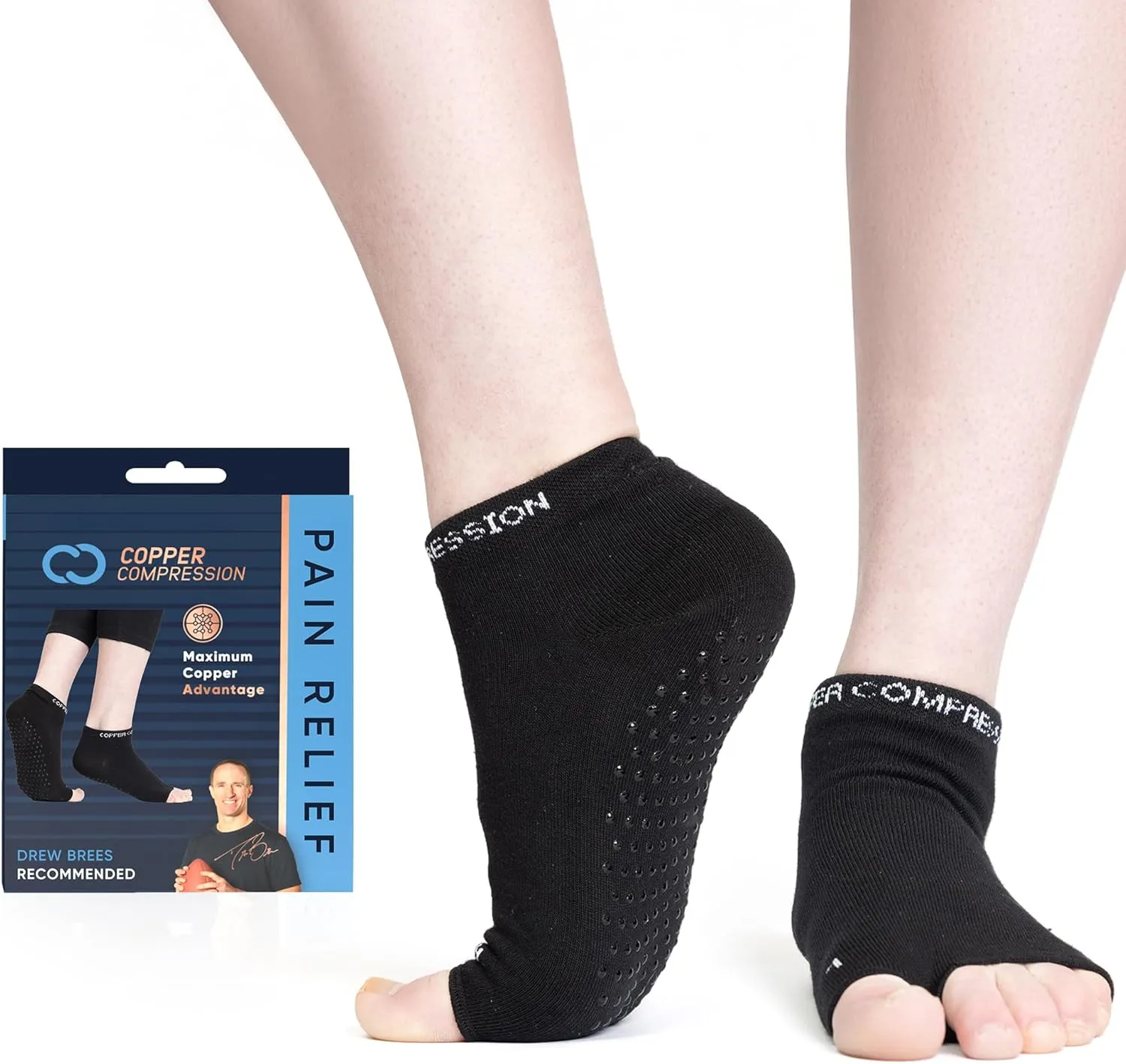 Copper Compression Silicone Padded Yoga Socks for Women – Non Slip Grippy Socks with Big Toe Holes for Pilates, Pure Barre, Dance, Ballet, Pregnancy, Hospital, Extra Grip, Safety & Comfort - S/M