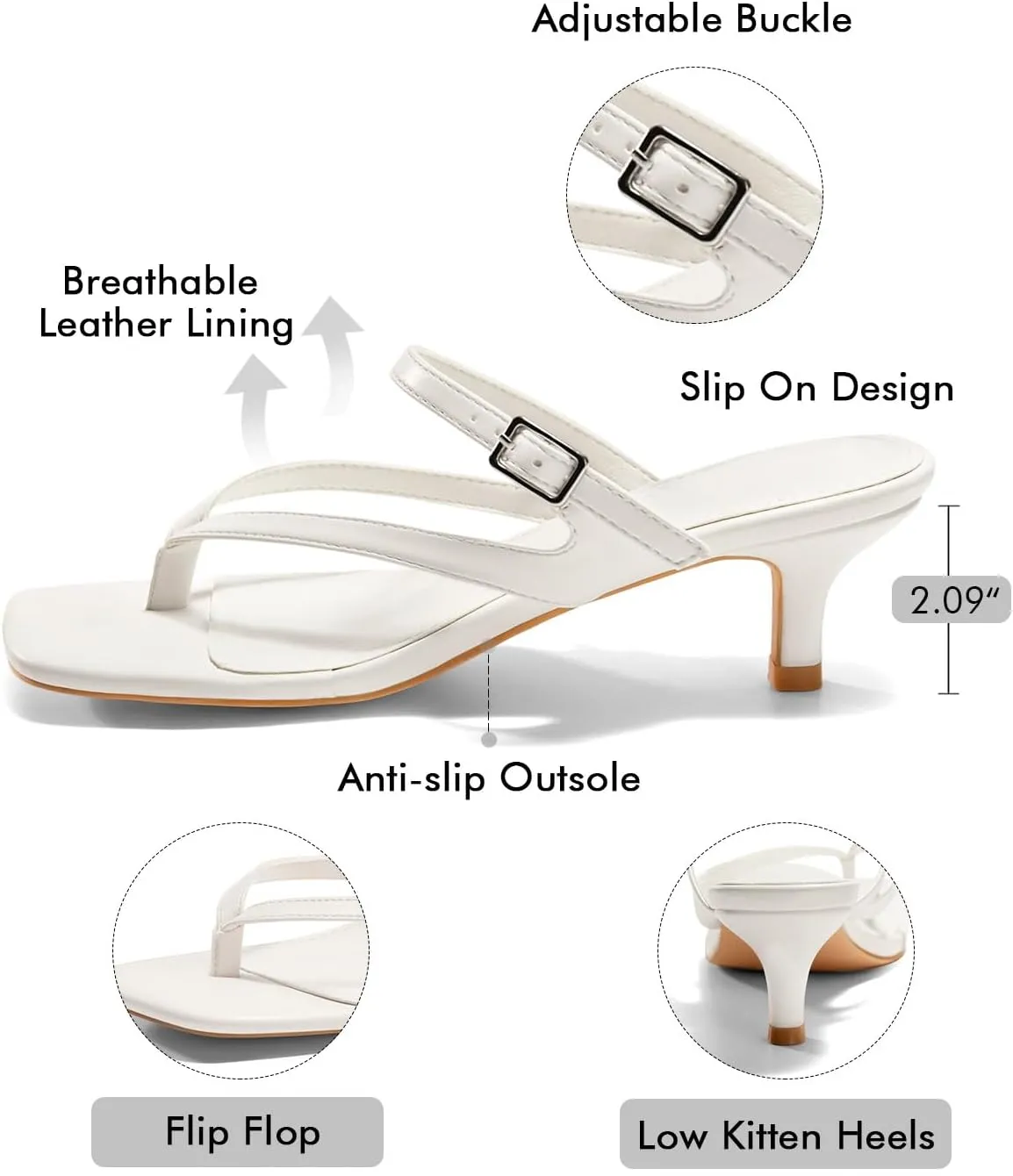 Coutgo Womens Strappy Kitten Heels Flip Flops Square Open Toe Low Heels Fashion Party Dress Thong Heeled Sandals