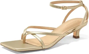 Coutgo Womens Strappy Low Kitten Heels Sandals Open Square Toe Flip Flop Summer Dress Party Shoes