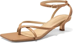 Coutgo Womens Strappy Low Kitten Heels Sandals Open Square Toe Flip Flop Summer Dress Party Shoes