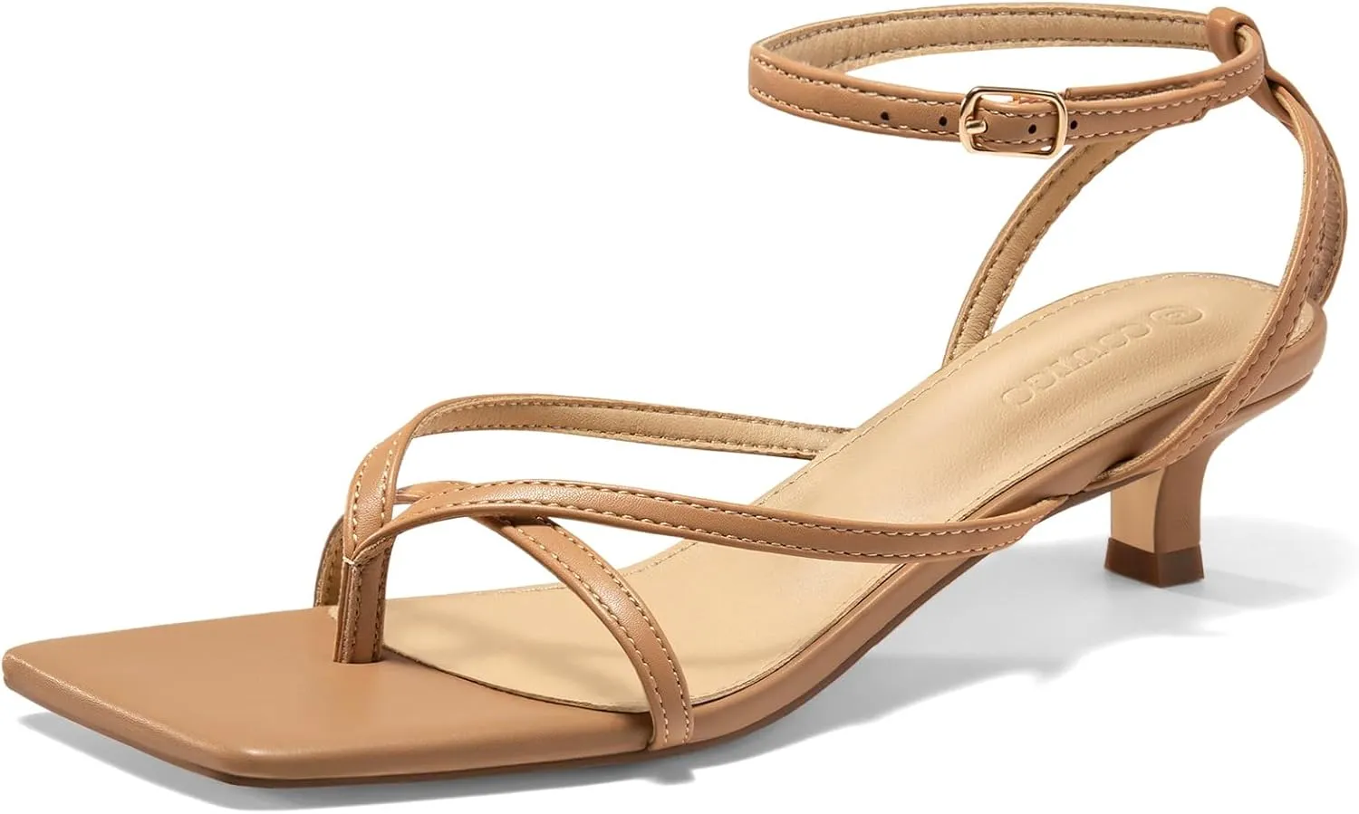 Coutgo Womens Strappy Low Kitten Heels Sandals Open Square Toe Flip Flop Summer Dress Party Shoes