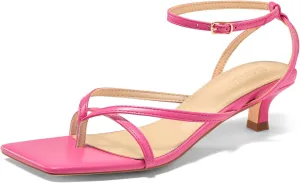 Coutgo Womens Strappy Low Kitten Heels Sandals Open Square Toe Flip Flop Summer Dress Party Shoes