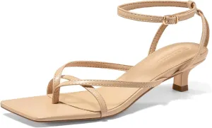 Coutgo Womens Strappy Low Kitten Heels Sandals Open Square Toe Flip Flop Summer Dress Party Shoes