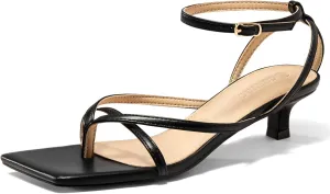 Coutgo Womens Strappy Low Kitten Heels Sandals Open Square Toe Flip Flop Summer Dress Party Shoes