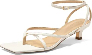 Coutgo Womens Strappy Low Kitten Heels Sandals Open Square Toe Flip Flop Summer Dress Party Shoes
