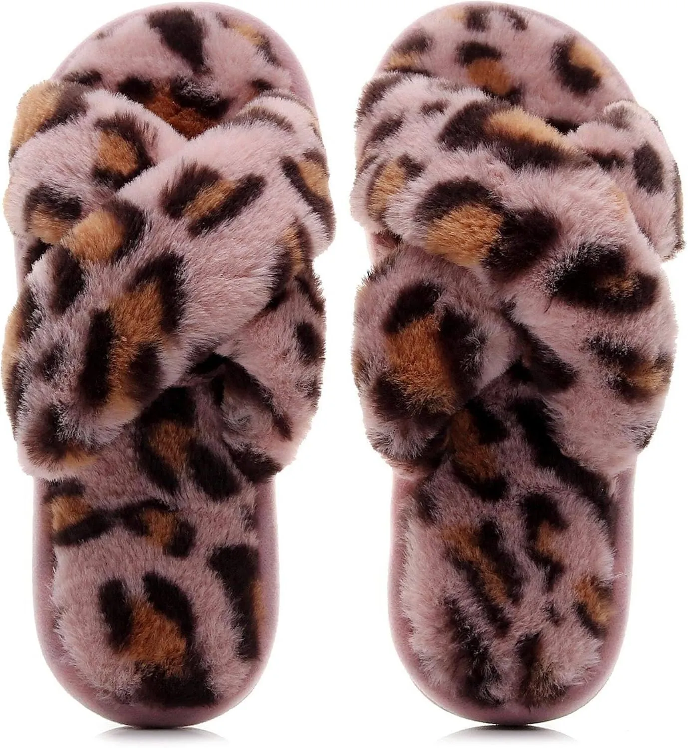 Crazy Lady Women's Fuzzy Fluffy Furry Fur Slippers Flip Flop Open Toe Cozy House Memory Foam Sandals Slides Soft Flat Comfy Anti-Slip Spa Indoor Outdoor Slip on