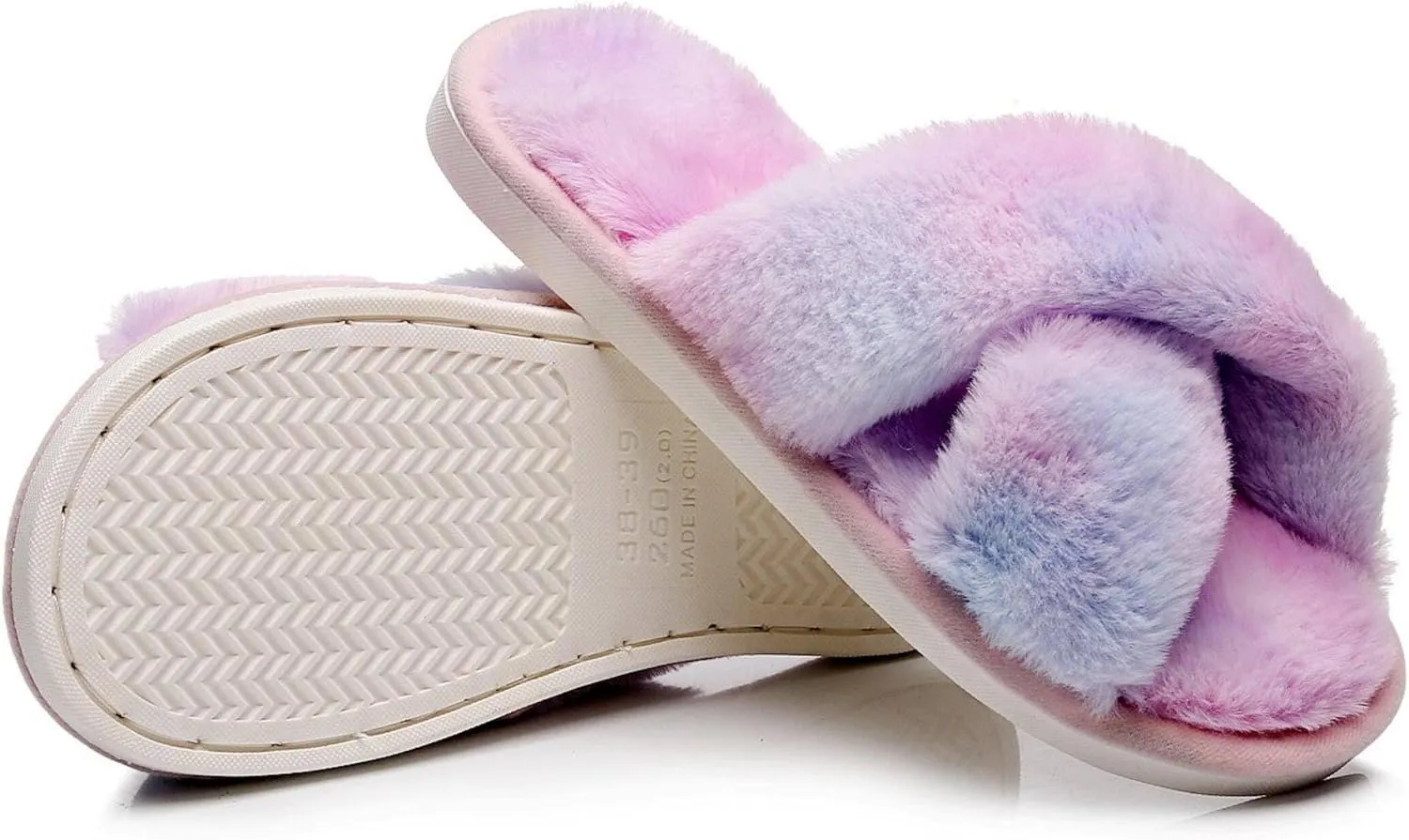 Crazy Lady Women's Fuzzy Fluffy Furry Fur Slippers Flip Flop Open Toe Cozy House Memory Foam Sandals Slides Soft Flat Comfy Anti-Slip Spa Indoor Outdoor Slip on