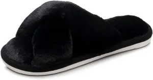 Crazy Lady Women's Fuzzy Fluffy Furry Fur Slippers Flip Flop Open Toe Cozy House Memory Foam Sandals Slides Soft Flat Comfy Anti-Slip Spa Indoor Outdoor Slip on