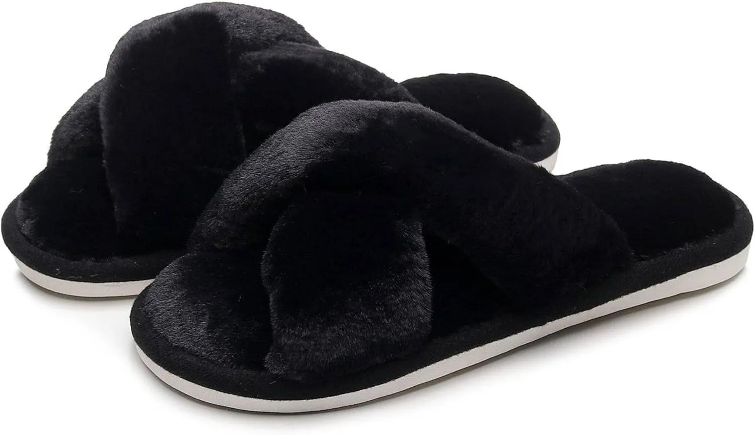 Crazy Lady Women's Fuzzy Fluffy Furry Fur Slippers Flip Flop Open Toe Cozy House Memory Foam Sandals Slides Soft Flat Comfy Anti-Slip Spa Indoor Outdoor Slip on