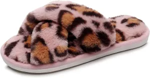 Crazy Lady Women's Fuzzy Fluffy Furry Fur Slippers Flip Flop Open Toe Cozy House Memory Foam Sandals Slides Soft Flat Comfy Anti-Slip Spa Indoor Outdoor Slip on
