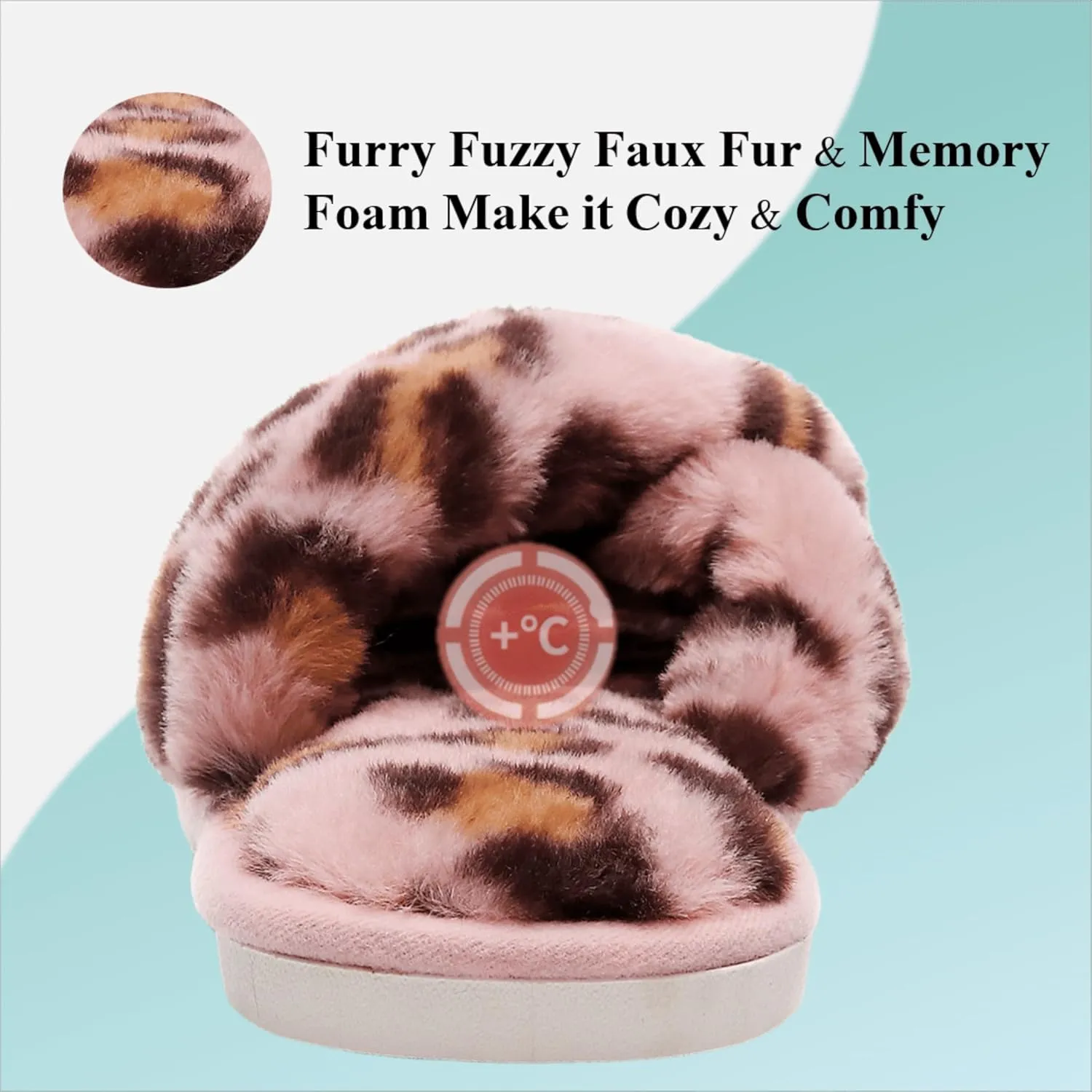 Crazy Lady Women's Fuzzy Fluffy Furry Fur Slippers Flip Flop Open Toe Cozy House Memory Foam Sandals Slides Soft Flat Comfy Anti-Slip Spa Indoor Outdoor Slip on