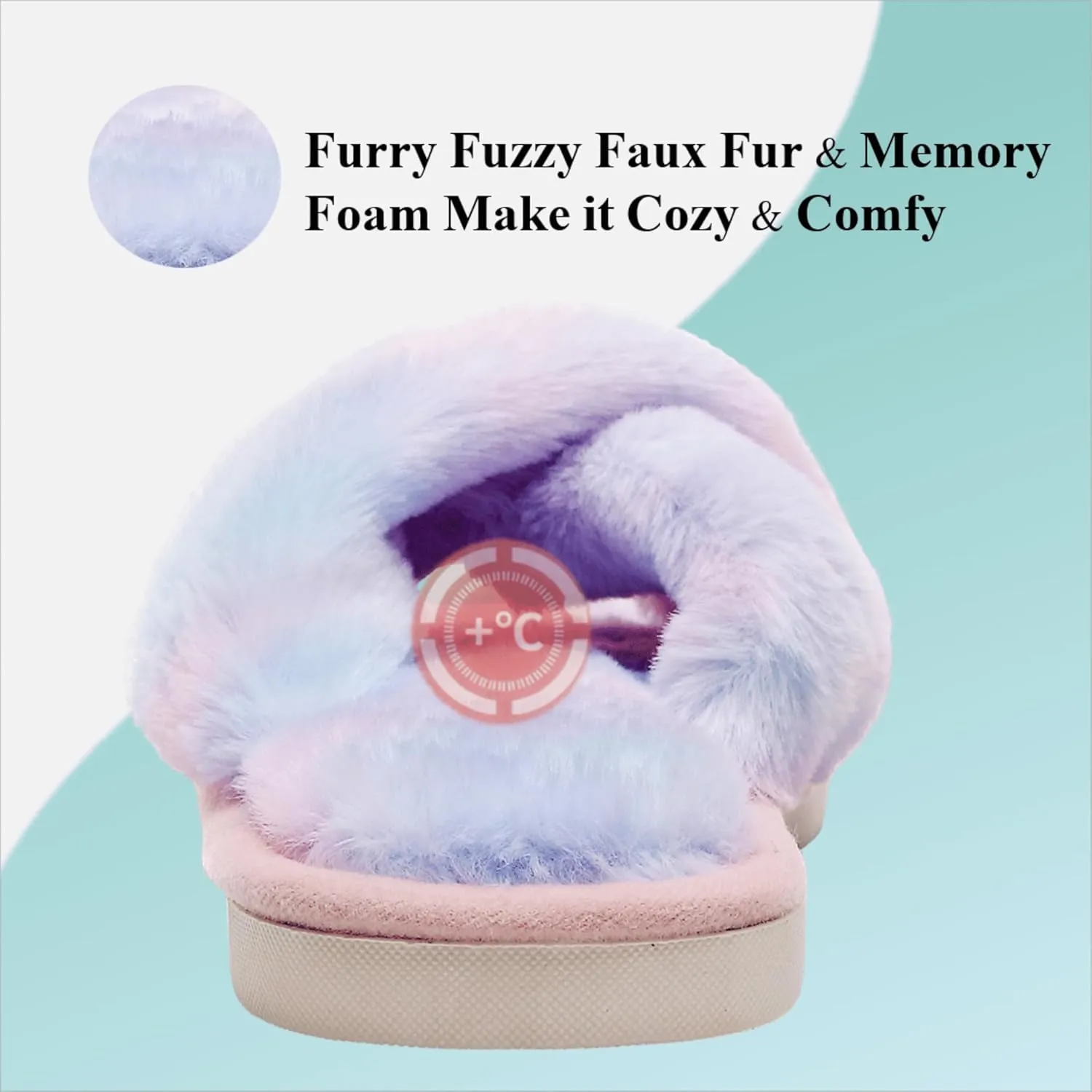 Crazy Lady Women's Fuzzy Fluffy Furry Fur Slippers Flip Flop Open Toe Cozy House Memory Foam Sandals Slides Soft Flat Comfy Anti-Slip Spa Indoor Outdoor Slip on
