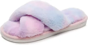 Crazy Lady Women's Fuzzy Fluffy Furry Fur Slippers Flip Flop Open Toe Cozy House Memory Foam Sandals Slides Soft Flat Comfy Anti-Slip Spa Indoor Outdoor Slip on