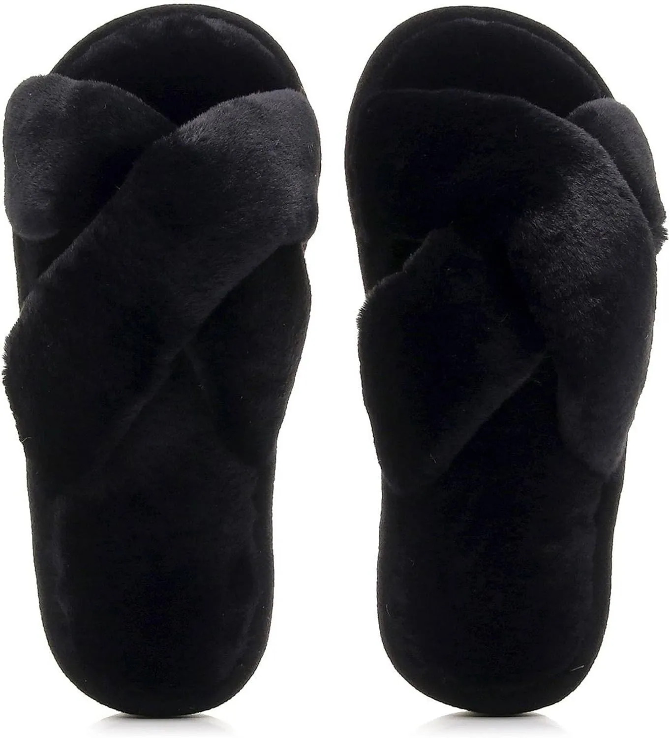 Crazy Lady Women's Fuzzy Fluffy Furry Fur Slippers Flip Flop Open Toe Cozy House Memory Foam Sandals Slides Soft Flat Comfy Anti-Slip Spa Indoor Outdoor Slip on