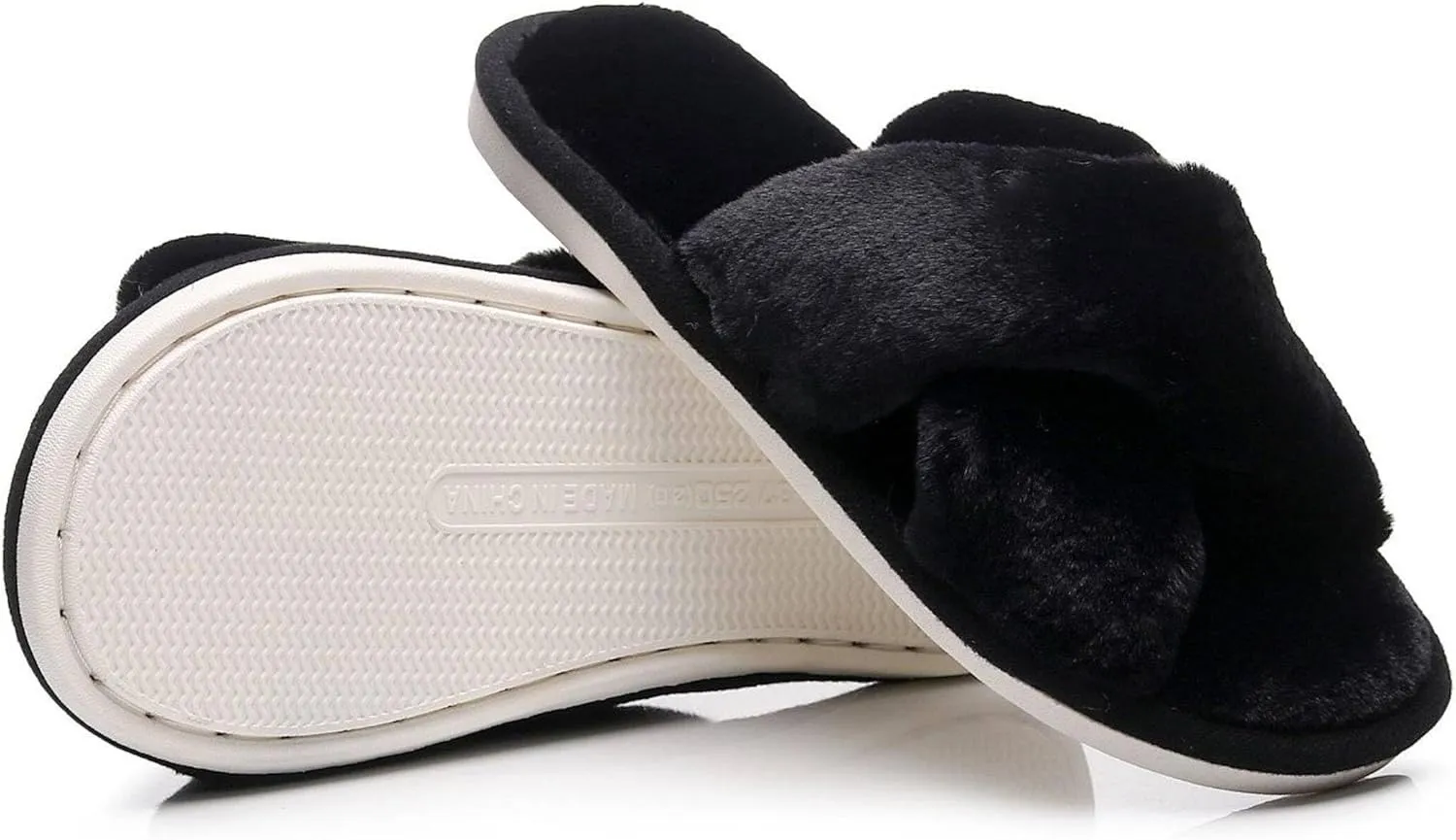 Crazy Lady Women's Fuzzy Fluffy Furry Fur Slippers Flip Flop Open Toe Cozy House Memory Foam Sandals Slides Soft Flat Comfy Anti-Slip Spa Indoor Outdoor Slip on