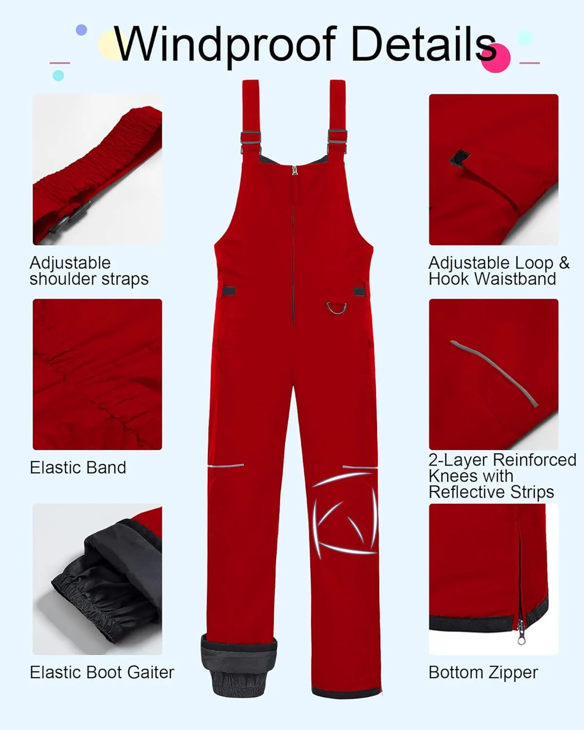 CREATMO US Boy's Snow Bibs Kids Ski Pants Waterproof Insulated Winter Overalls