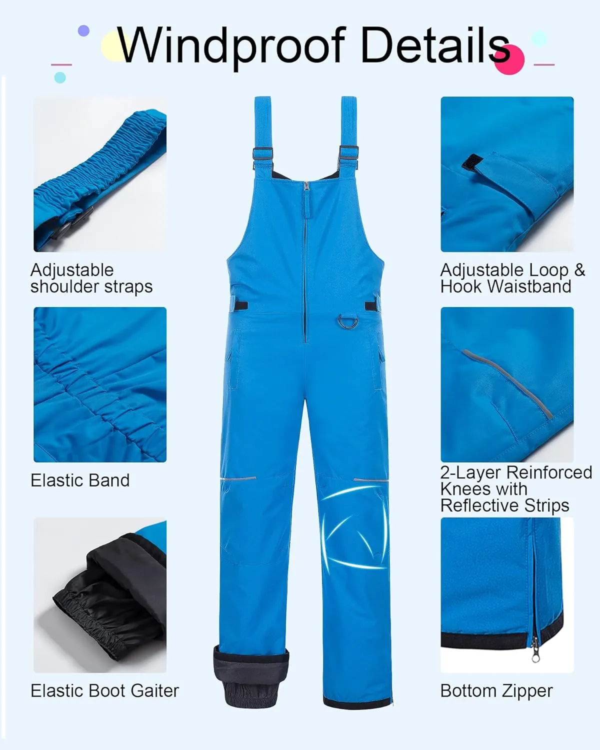 CREATMO US Boy's Snow Bibs Kids Ski Pants Waterproof Insulated Winter Overalls