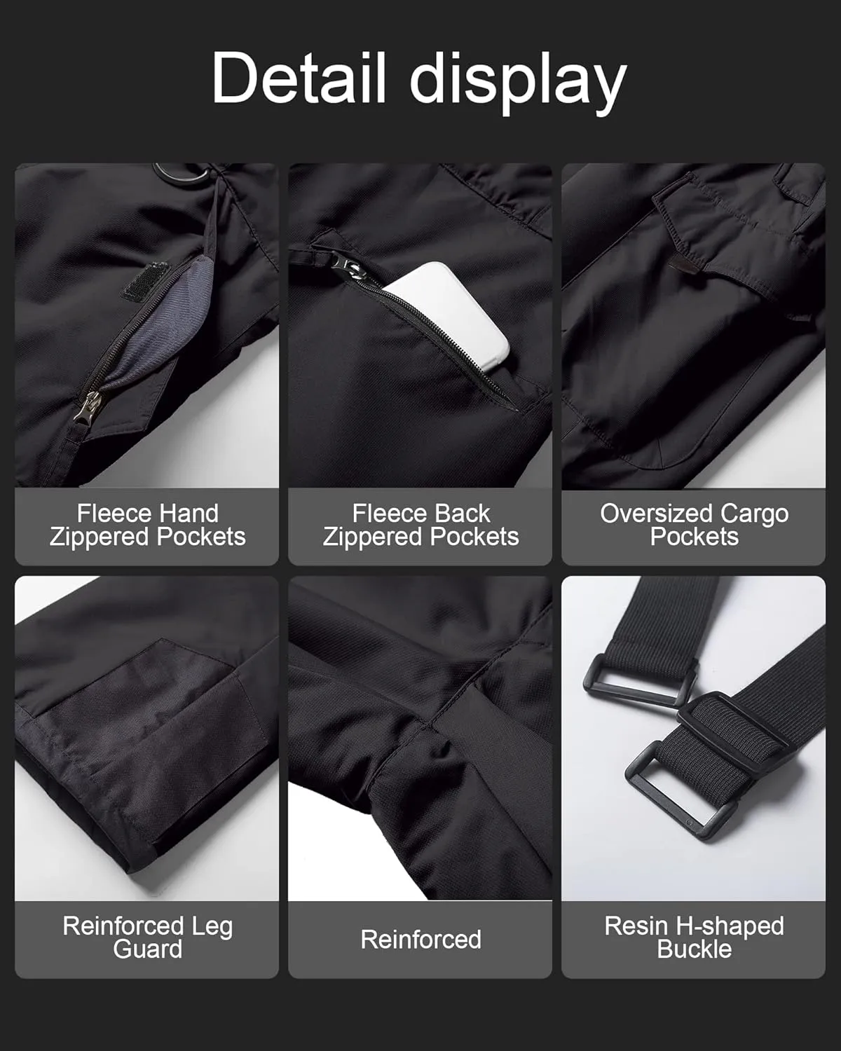 CREATMO US Men's Snow Pants Ski Bibs Waterproof Insulated Winter Snowboard Cargo