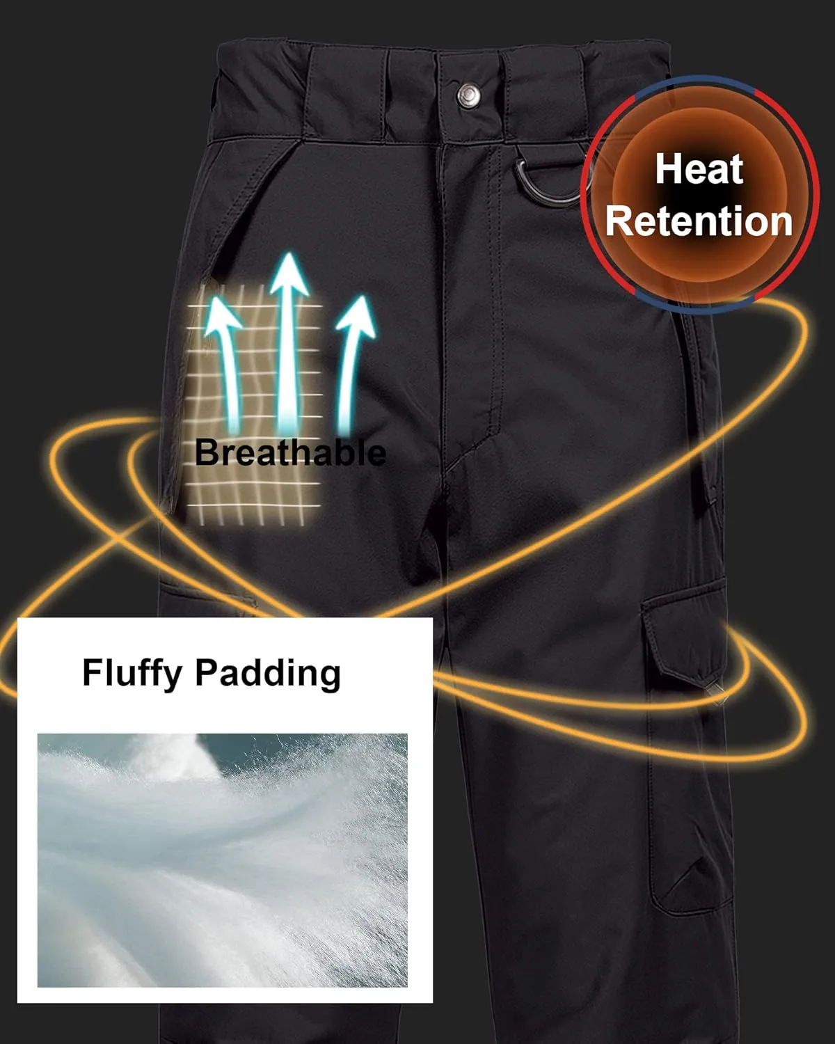 CREATMO US Men's Snow Pants Ski Bibs Waterproof Insulated Winter Snowboard Cargo