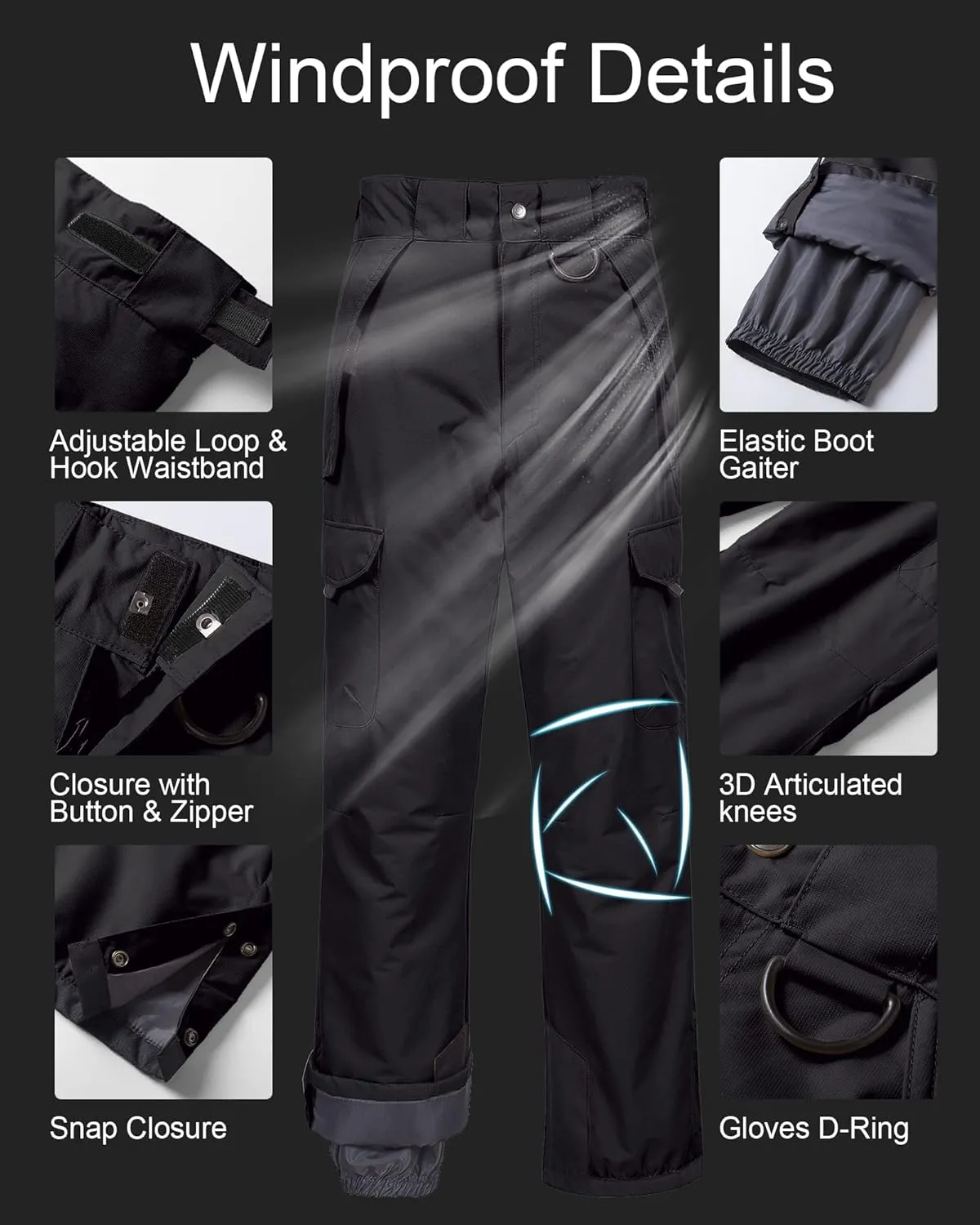 CREATMO US Men's Snow Pants Ski Bibs Waterproof Insulated Winter Snowboard Cargo