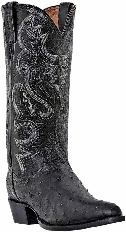 Dan Post Mens Tempe Ostrich Embroidered Round Toe Pull On Dress Boots - Brown