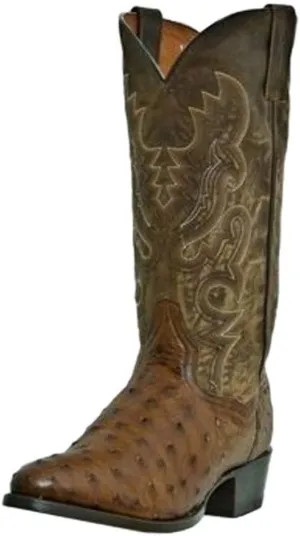 Dan Post Mens Tempe Ostrich Embroidered Round Toe Pull On Dress Boots - Brown
