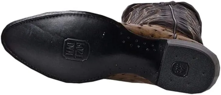 Dan Post Mens Tempe Ostrich Embroidered Round Toe Pull On Dress Boots - Brown