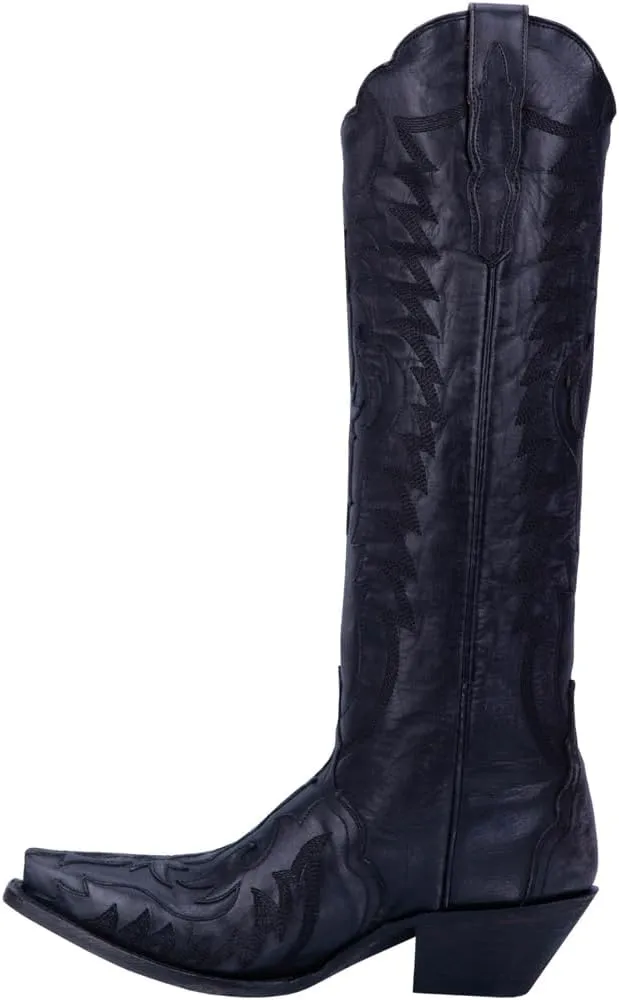 Dan Post Womens Hallie Tooled-Inlay Embroidery Snip Toe Casual Boots Knee High Low Heel 1-2" - Black
