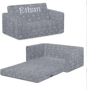 Delta Children Serta Perfect Sleeper Personalized Extra Wide Convertible Sofa to Lounger, Comfy 2-in-1 Flip Open Couch/Sleeper for Kids, Grey