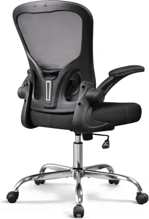 DEVAISE Office Chair Ergonomic Computer Desk Chair with Flip-up Armrests, Comfy Mesh with Adjustable Lumbar Support, Black